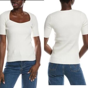 BOSS Hugo Boss Women's Size M Ribbed Knit Sweater Top Square Neck Cream NWT